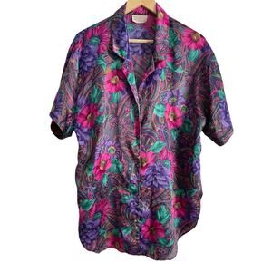 Vintage California Dynasty Sleep Shirt Womens M/L Floral Satin Whimsy Cottagcore
